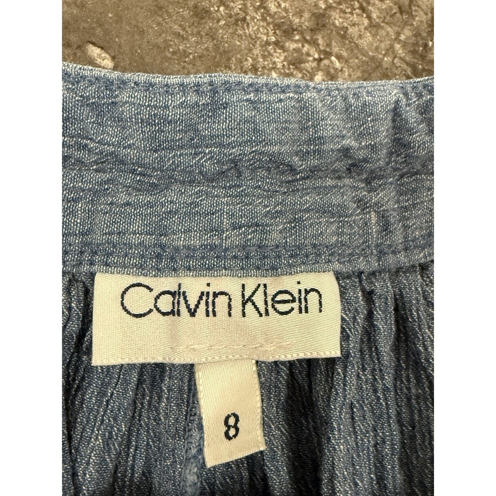 VTG Calvin Klein‎ Womens 100% Cotton Chambray Button Front Midi Skirt Sz 8 - Picture 9 of 12